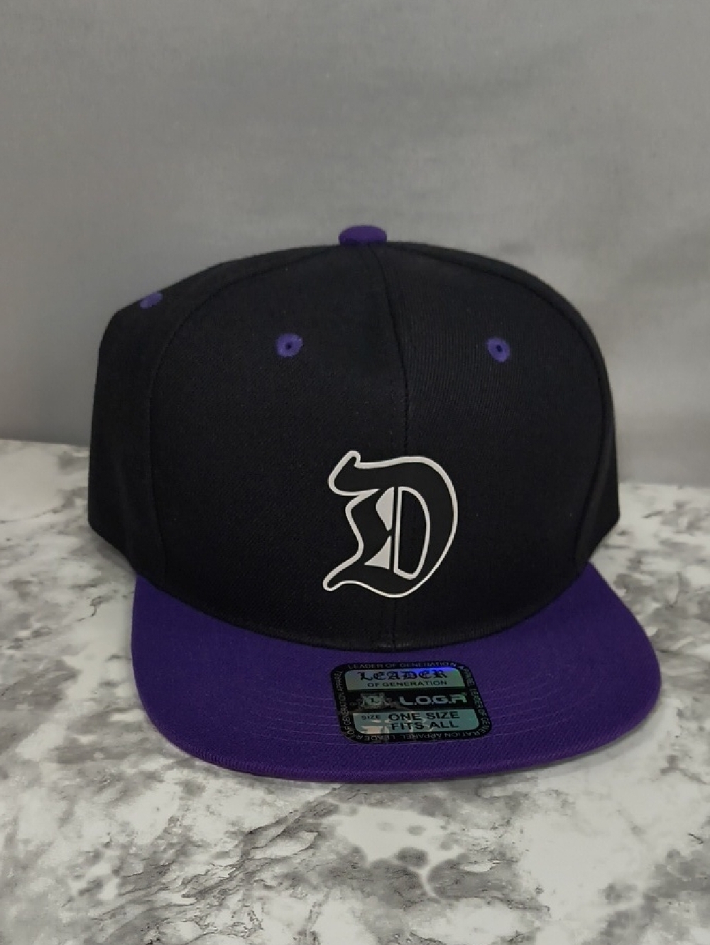 Leader of Generation Apparel Black and Purple Snapback Hat with White 'D' Logo